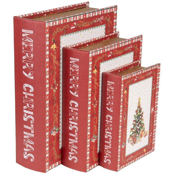 Clayre & Eef 65755 Opbergdozen set van 3 rood-wit 27x22x7 cm