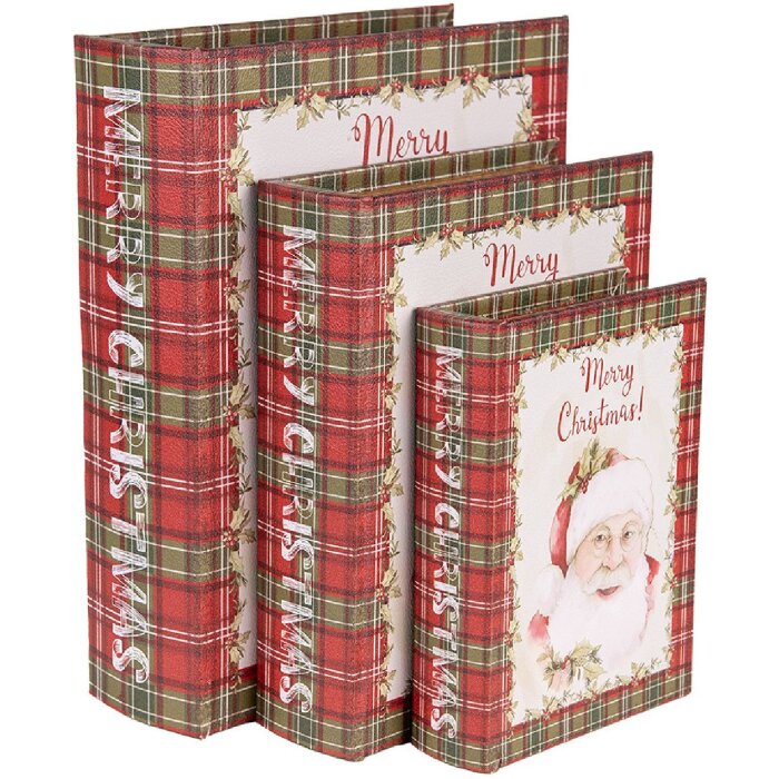 Clayre & Eef 65756 Opbergdozenset Rood Wit 3 Maten Kerst MDF