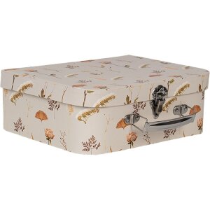 Clayre & Eef 66022 Decoratiekoffer set van 3 Beige gebloemd 30/25/20 cm