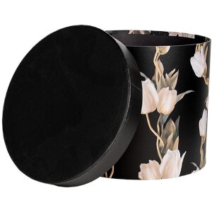 Clayre & Eef 66023 Opbergdozen Set 3 Maten Zwart Bloemen Landelijke Stijl