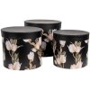 Clayre & Eef 66023 Opbergdozen Set 3 Maten Zwart Bloemen Landelijke Stijl