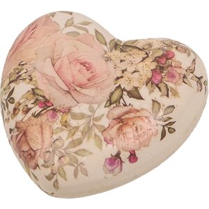 Clayre & Eef 6CE1916 Decoratief Hart Keramiek Beige Roze 11x11x4 cm Landelijke Stijl