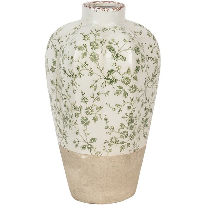 Clayre & Eef 6CE1936M Vaas keramiek beige groen Ø 21x34 cm Landelijke stijl