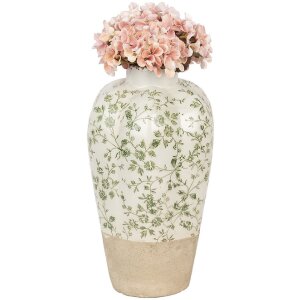 Clayre & Eef 6CE1936M Vaas keramiek beige groen Ø 21x34 cm Landelijke stijl
