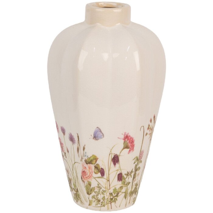 Clayre & Eef Vaas Beige Roze Keramiek Landelijke Stijl Ø 17x30 cm