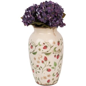 Clayre & Eef 6CE1942S Vaas keramiek beige rood Ø 16x27 cm Landelijke stijl