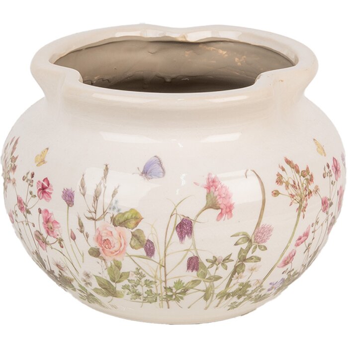 Clayre & Eef 6CE1944L Bloempot Beige Roze Ø 23x16 cm Keramiek Landelijke Stijl