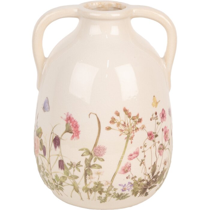 Clayre & Eef 6CE1947L Vaas Beige Roze Ø 16x22 cm Keramiek Landelijke Stijl