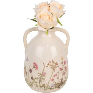 Clayre & Eef 6CE1947L Vaas Beige Roze Ø 16x22 cm Keramiek Landelijke Stijl