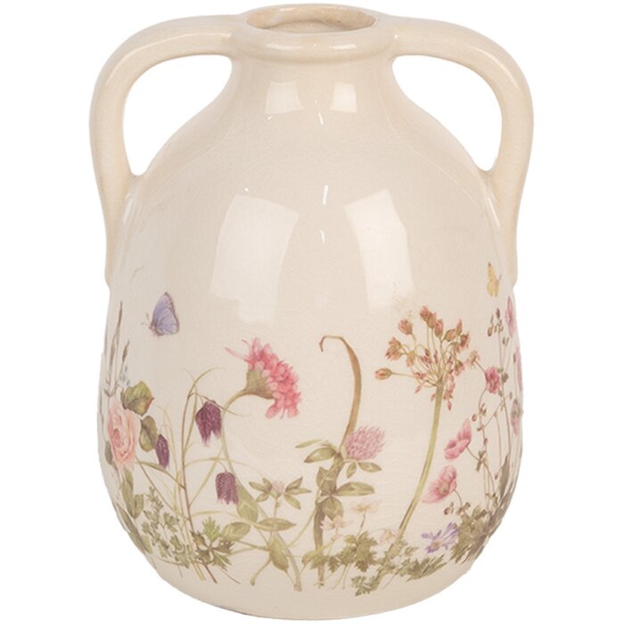 Clayre & Eef 6CE1947M Keramische Vaas Beige Roze Ø 14x18 cm Landelijke Stijl