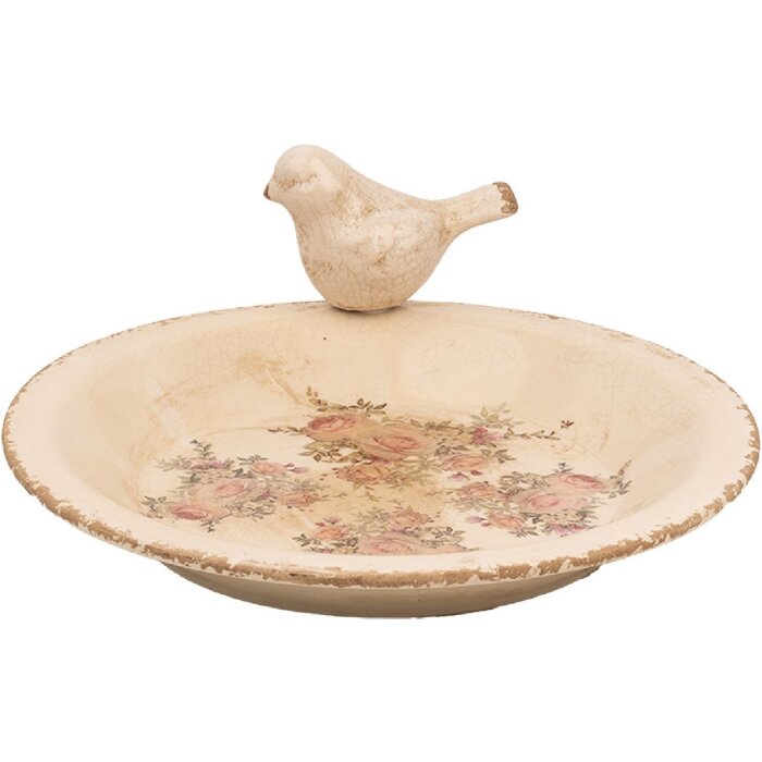 Clayre & Eef 6CE1949L Vogelvoerbakje Ø 26x10 cm Keramiek Rozen Vintage