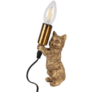 Clayre & Eef 6LMP791 Tafellamp Kat Goud 9x9x18 cm E14...