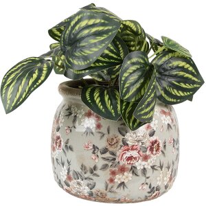 Clayre & Eef 6CE1964M Bloempot Grijs Roze Ø 16x13 cm Landelijke stijl