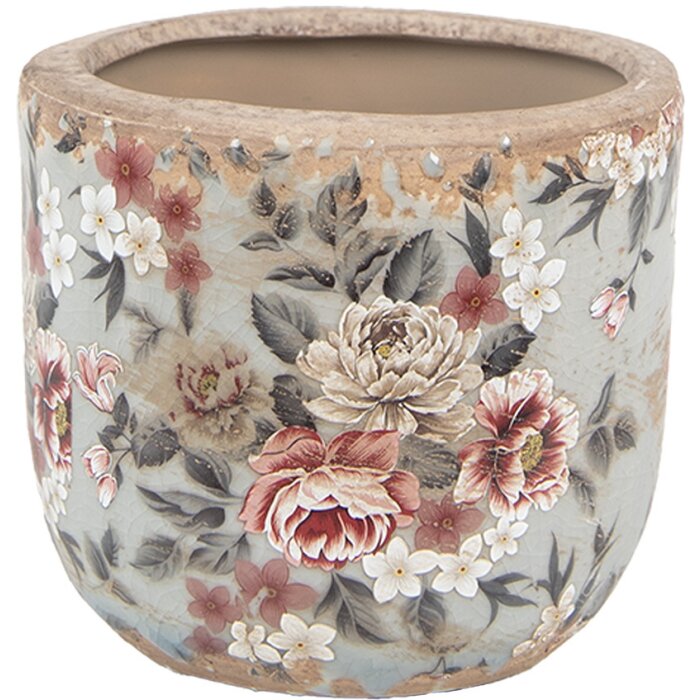 Clayre & Eef 6CE1966M Bloempot Grijs Roze Ø 14x13 cm Landelijke stijl