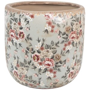 Clayre & Eef 6CE1966XL Bloempot Keramiek Grijs Roze...