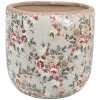 Clayre & Eef 6CE1966XL Bloempot Keramiek Grijs Roze Bloemen Ø 19x18 cm