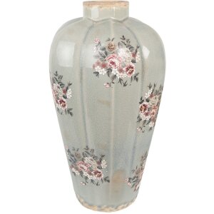 Clayre & Eef 6CE1970S Vaas Grijs Roze Ø17x28 cm Keramiek Landelijke Stijl