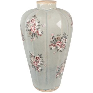 Clayre & Eef 6CE1970S Vaas Grijs Roze Ø17x28 cm Keramiek Landelijke Stijl