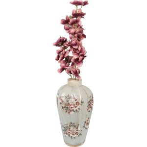 Clayre & Eef 6CE1970S Vaas Grijs Roze Ø17x28 cm Keramiek Landelijke Stijl