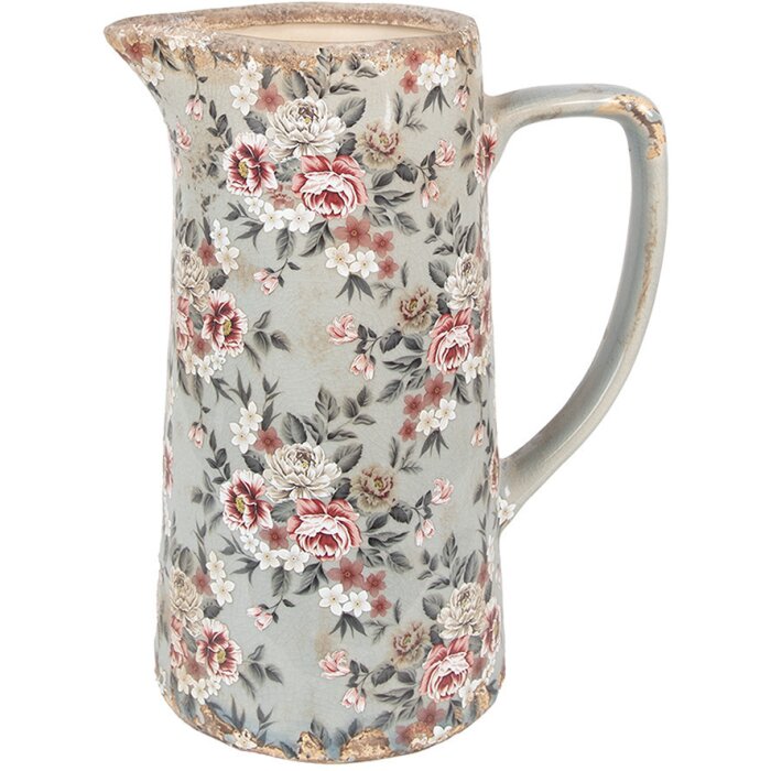 Clayre & Eef 6CE1971L Sierkan keramiek grijs roze bloemen 21x14x26 cm
