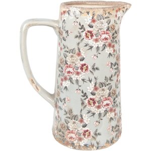 Clayre & Eef 6CE1971L Sierkan keramiek grijs roze bloemen 21x14x26 cm