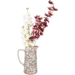 Clayre & Eef 6CE1971L Sierkan keramiek grijs roze bloemen 21x14x26 cm