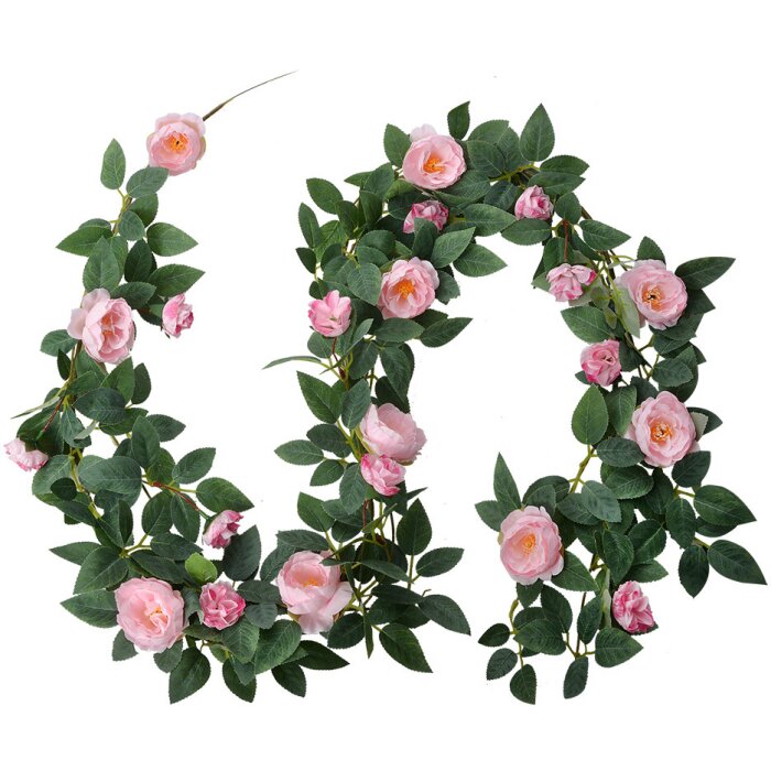 Clayre & Eef 6PL0323 Kunstmatige Rozenkrans Roze Groen 14x14x180 cm