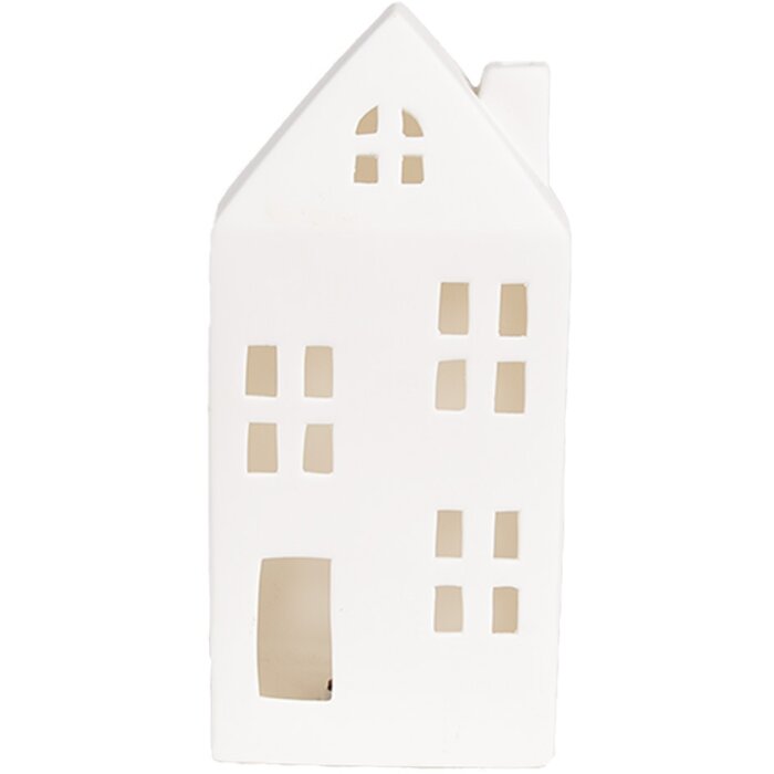 Clayre & Eef 6CE1792 LED Decoratief Huisje Porselein Wit 7x6x15 cm