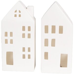 Clayre & Eef 6CE1792 LED Decoratief Huisje Porselein Wit 7x6x15 cm