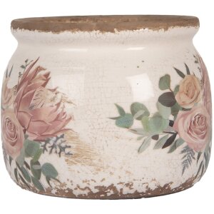 Clayre & Eef 6CE1978S Bloempot Ø12x10 cm Beige Roze Landelijke Stijl