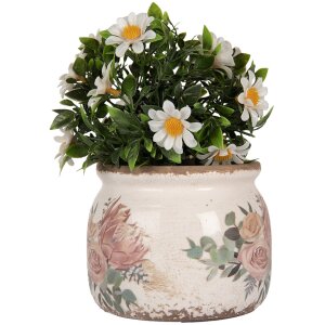 Clayre & Eef 6CE1978S Bloempot Ø12x10 cm Beige Roze Landelijke Stijl