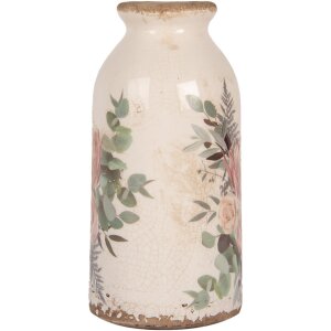 Clayre & Eef 6CE1980M Vaas Keramiek Bloemmotief Beige Roze Ø 8x16 cm