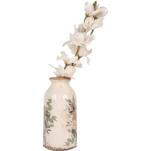 Clayre & Eef 6CE1980M Vaas Keramiek Bloemmotief Beige Roze Ø 8x16 cm