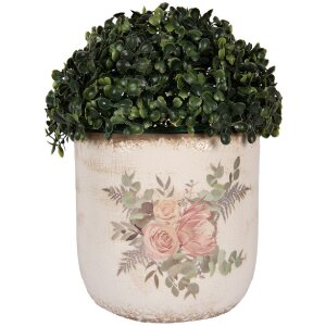 Clayre & Eef 6CE1981L Bloempot Keramiek Bloempatroon Beige Roze Ø 18x17 cm