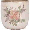 Clayre & Eef 6CE1981L Bloempot Keramiek Bloempatroon Beige Roze Ø 18x17 cm
