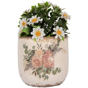 Clayre & Eef 6CE1981M Bloempot keramiek beige roze Ø 14x13 cm