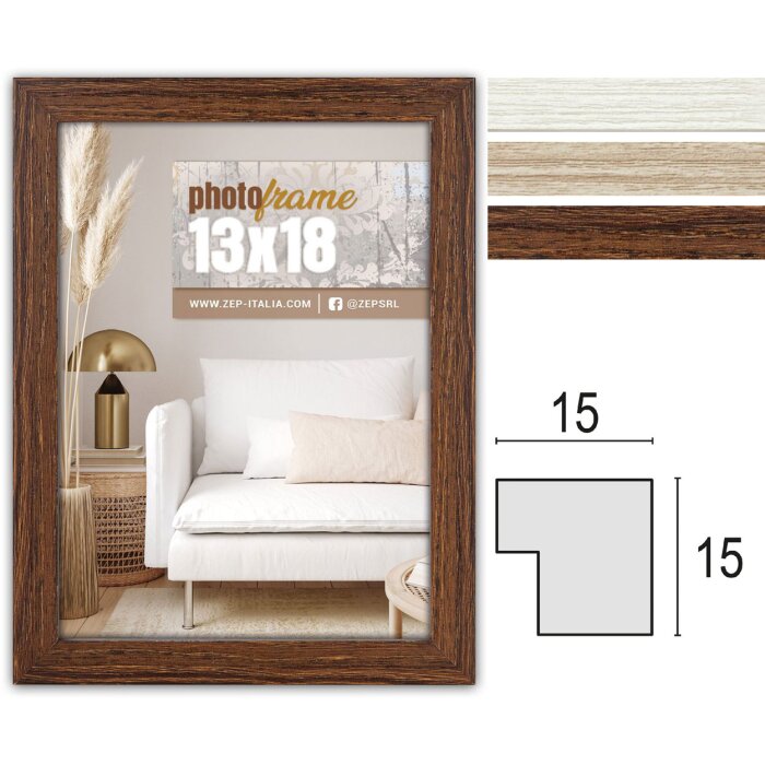 ZEP houten lijst hal 10x15 tot 20x30 cm wit bruin naturel blokprofiel helder glas