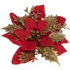 Clayre & Eef 65777 Kerstdecoratie Bloem Rood Goud Ø 14x5 cm