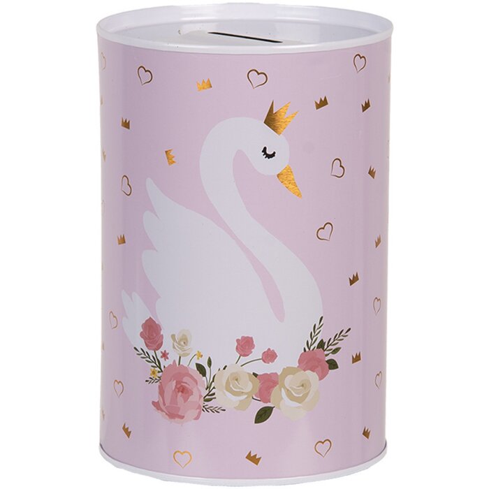 Clayre & Eef 6BL0165 Spaarpot Roze Wit Ø 10x15 cm Romantisch Zwaanmotief