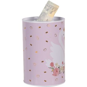 Clayre & Eef 6BL0165 Spaarpot Roze Wit Ø 10x15 cm Romantisch Zwaanmotief