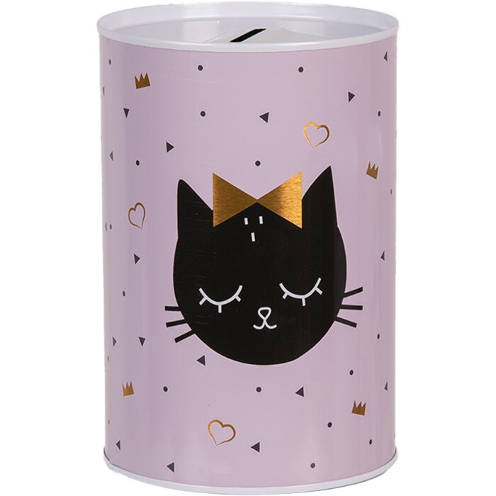 Clayre & Eef 6BL0166 Spaarpot Roze Kat Ø 10x15 cm
