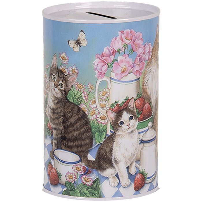 Clayre & Eef 6BL0167 Spaarpot kat motief Ø 8x13 cm landelijke stijl