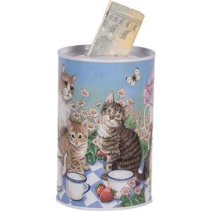 Clayre & Eef 6BL0167 Spaarpot kat motief Ø 8x13 cm landelijke stijl