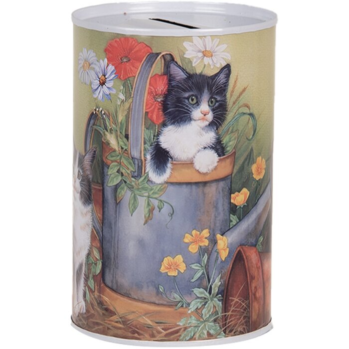 Clayre & Eef 6BL0168 Spaarpot kat motief Ø 8x13 cm landelijke stijl
