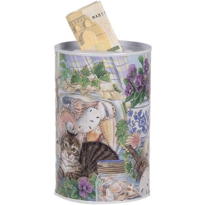 Clayre & Eef 6BL0169 Spaarpot landelijke stijl kat motief Ø 8x13 cm