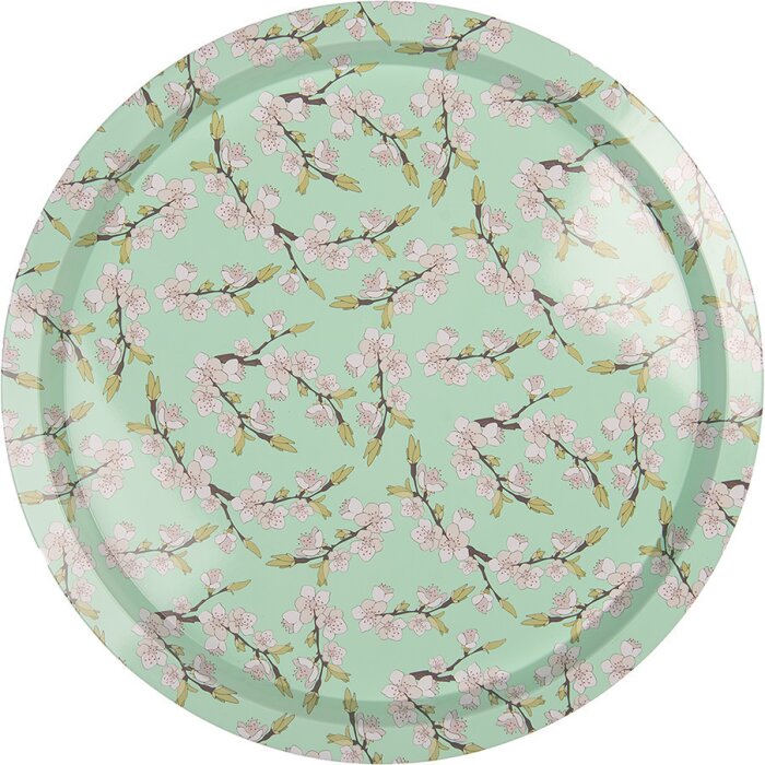 Clayre & Eef 6BL0181 Dienblad Ø 32 cm groen gebloemd retro vintage stijl