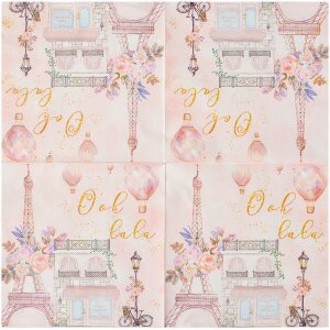 Clayre & Eef 73072 Papieren Servetten Roze Parijs Motieven 33x33 cm 20 stuks