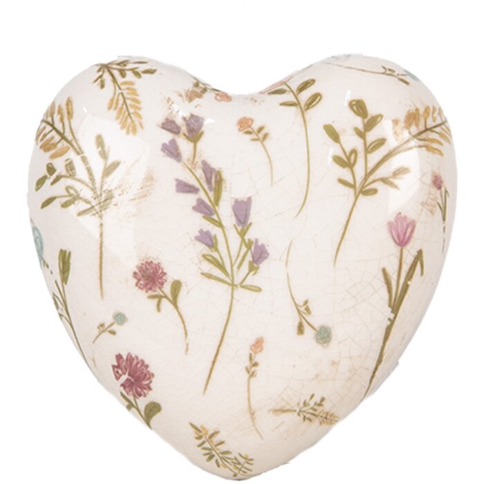 Clayre & Eef 6CE1917 Decoratief Hart Keramiek Beige Roze 11x11x4 cm