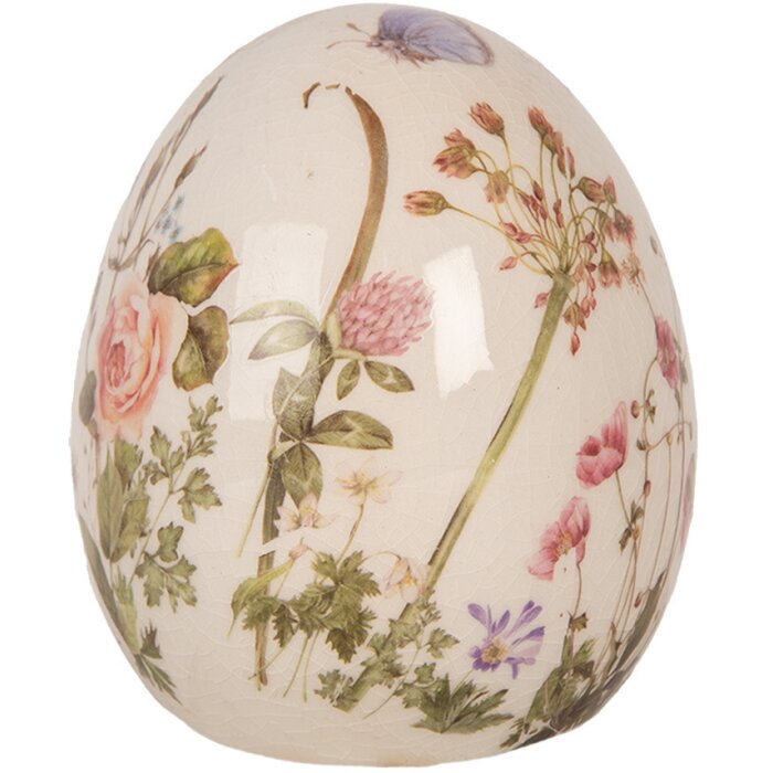 Clayre & Eef 6CE1918S Decoratief Ei Keramiek Beige Roze Groen Ø 7x9 cm Landelijke Stijl
