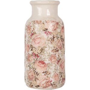 Clayre & Eef Vaas 6CE1930L Beige Roze Ø 15x32 cm Keramiek Roos Decoratie